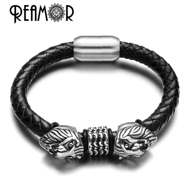 reamor men 316l stainless steel king of lion animal bracelets genuine braided leather bracelet & bangle with magnet clasps, Golden;silver
reamor men 316l stainless steel king of lion animal bracelets genuine braided leather bracelet & bangle with magnet clasps, Golden;silver