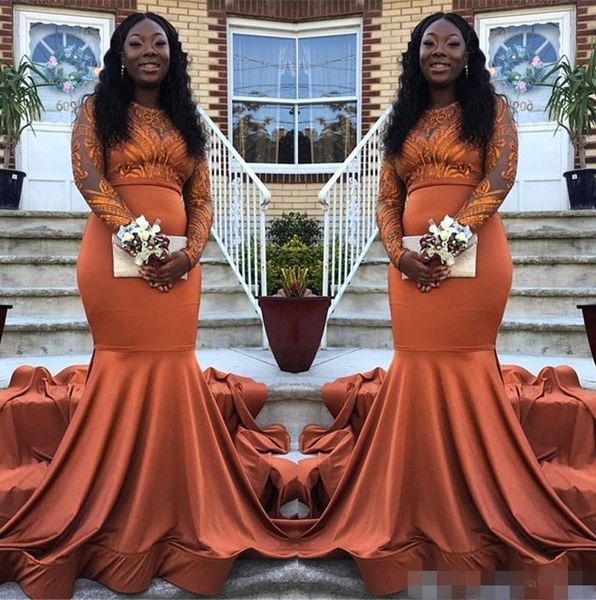 2019 dark orange prom dresses jewel neck long sleeves elastic satin lace applique black girl evening formal wear party gowns plus size
2019 dark orange prom dresses jewel neck long sleeves elastic satin lace applique black girl evening formal wear party gowns plus size