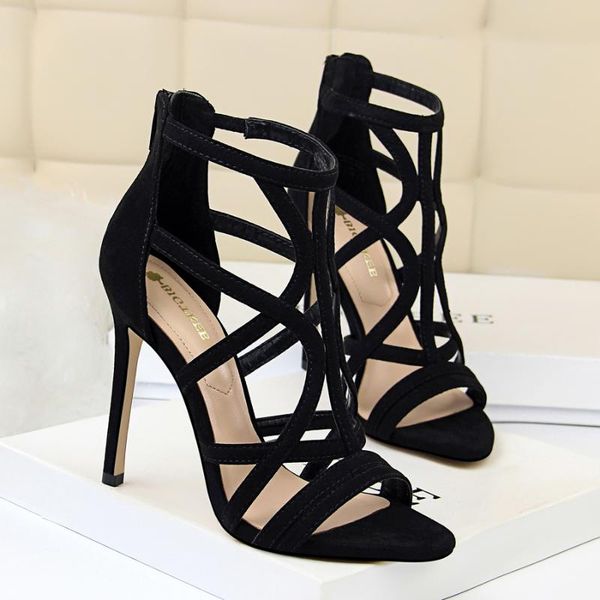 european and american roman style fine heel super high heel suede hollow sandals summer high heels, Black
european and american roman style fine heel super high heel suede hollow sandals summer high heels, Black