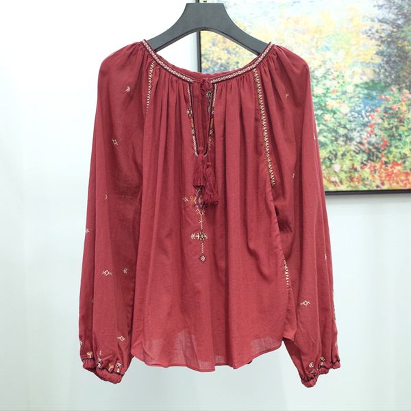 women's blouses & shirts women shirt spring/summer 2021 cotton fashion casual vintage embroidery red round neck long sleeve top, White
women's blouses & shirts women shirt spring/summer 2021 cotton fashion casual vintage embroidery red round neck long sleeve top, White