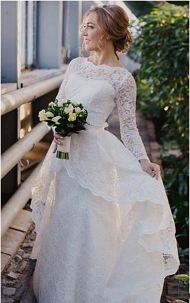 bohemian 2019 long sleeves wedding dresses with lace detachable train overskirts applique beach bridal gowns plus size vestidos de novia, White
bohemian 2019 long sleeves wedding dresses with lace detachable train overskirts applique beach bridal gowns plus size vestidos de novia, White