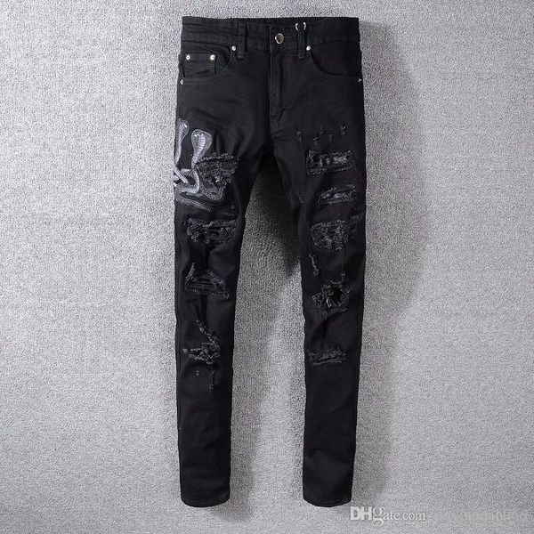 amiri foreign trade mens personalized embroidered snake jeans shredded snakeskin slim mens trousers fashion explosion 15, Blue
amiri foreign trade mens personalized embroidered snake jeans shredded snakeskin slim mens trousers fashion explosion 15, Blue