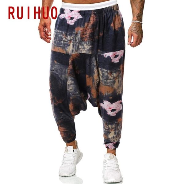 ruihuo 2020 new linen harem pants men trousers casual joggers pants men sweatpants hip hop streetwear male plus size m-3xl, Black