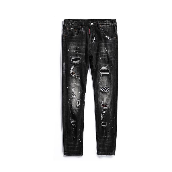 2019 new men's black jeans with holes and stickers street boy's heavy metal paint elastic motorcycle boy's pants
2019 new men's black jeans with holes and stickers street boy's heavy metal paint elastic motorcycle boy's pants