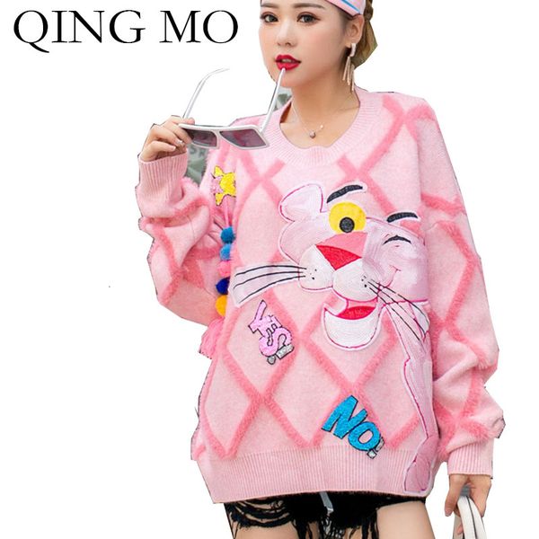 qing mo pink yellow women pullovers sweater 2019 women pink panther sweater with sequin female winter knitted zqy2268, White;black
qing mo pink yellow women pullovers sweater 2019 women pink panther sweater with sequin female winter knitted zqy2268, White;black