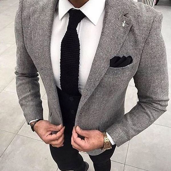 smart casual men suits 2019 slim fit gray woolen jacket black vest pants notoched lapel custom made wedding txuedo three piece, White;black 
smart casual men suits 2019 slim fit gray woolen jacket black vest pants notoched lapel custom made wedding txuedo three piece, White;black