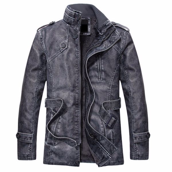 new arrival autumn and winter men washed vintage stand collar faux leather jacket middle length fleece lined pu jacket and coats, Black
new arrival autumn and winter men washed vintage stand collar faux leather jacket middle length fleece lined pu jacket and coats, Black