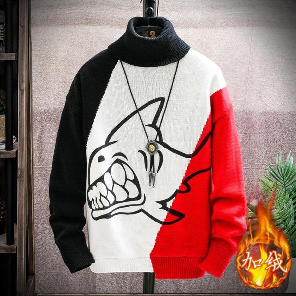half turtleneck sweater men thick section plus velvet thick winter sweater youth student tide, White;black 
half turtleneck sweater men thick section plus velvet thick winter sweater youth student tide, White;black
