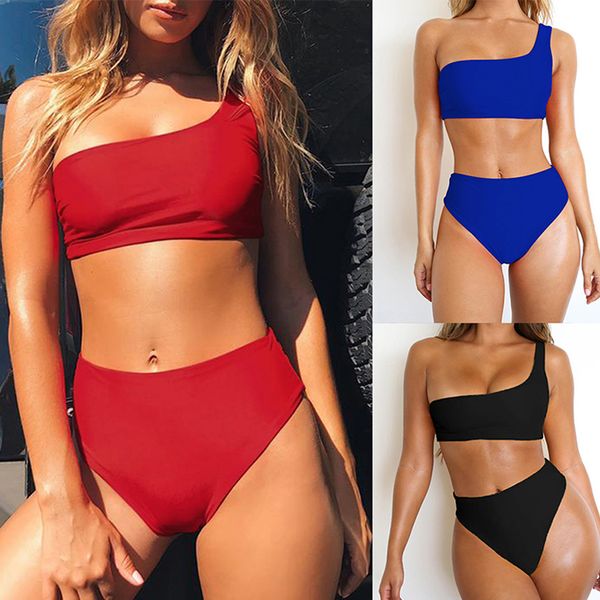 summer one shoulder swimwear solid high waist bikinis 2019 mujer red swimsuit bathing suit push up bandeau plus size bikini xl, White;black
summer one shoulder swimwear solid high waist bikinis 2019 mujer red swimsuit bathing suit push up bandeau plus size bikini xl, White;black