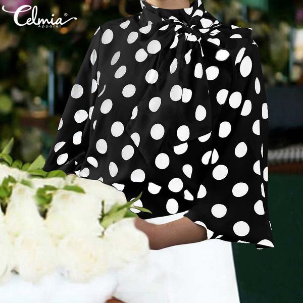 women's blouses & shirts celmia stylish satin polka dot blouse women lantern sleeve casual elegant shirt bow stand collar loose work o, White
women's blouses & shirts celmia stylish satin polka dot blouse women lantern sleeve casual elegant shirt bow stand collar loose work o, White