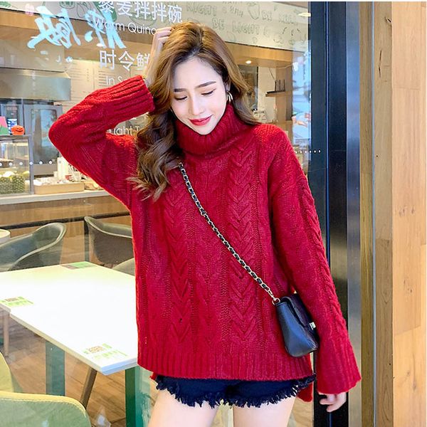 women high neck loose pullover sweater 2019 autumn winter new korean red yellow computer knitted casual sweaters, White;black
women high neck loose pullover sweater 2019 autumn winter new korean red yellow computer knitted casual sweaters, White;black