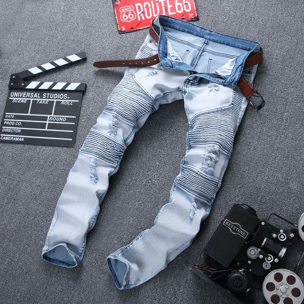 foreign 2019 trade jeans men's personality pleated slim feet pants men's high-elastic hole street fashion brand locomotive male 99, Blue
foreign 2019 trade jeans men's personality pleated slim feet pants men's high-elastic hole street fashion brand locomotive male 99, Blue