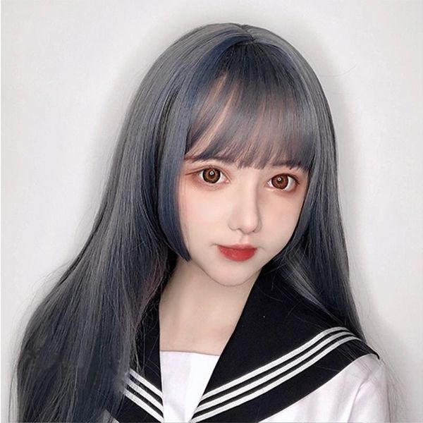 ailiade 23" long straight wigs with bangs blue synthetic hair natural heat resistant fiber wig for women cosplay lolita party, Black
ailiade 23" long straight wigs with bangs blue synthetic hair natural heat resistant fiber wig for women cosplay lolita party, Black