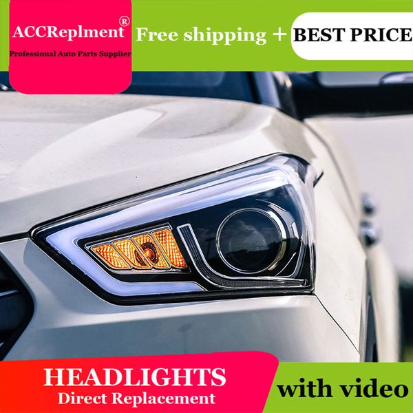 

car styling for ix25 headlights 2015-2018 ix25 led headlight led drl h7 hid bi-xenon double lens low beam