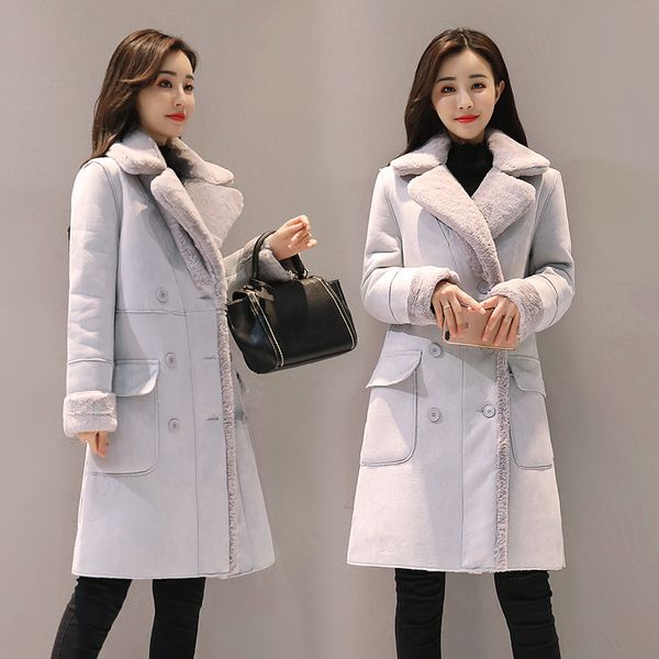 

winter jacket harajuku cropped korean streetwear tweed corduroy plus size long coat long slim suede lamb coat in cotton, Black