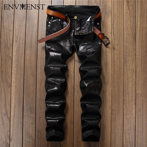 2017 european street style fashion casual letter printed black jeans straight slim quality pu leather men denim pants, Blue
2017 european street style fashion casual letter printed black jeans straight slim quality pu leather men denim pants, Blue