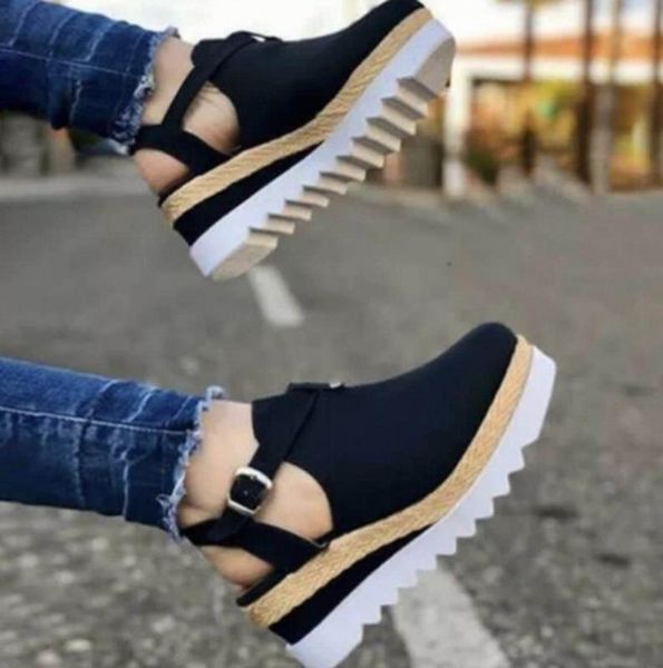 women's sandals vintage wedge shoes woman buckle strap straw thick bottom flats platform sandals flock female shoes summer 2020, Black
women's sandals vintage wedge shoes woman buckle strap straw thick bottom flats platform sandals flock female shoes summer 2020, Black