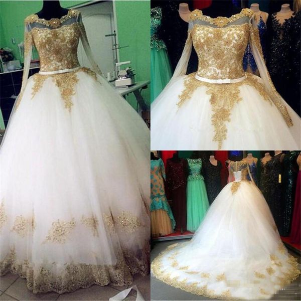 Bling Bling Sequins Beads Long Sleeve Bridal Gowns Luxury 2018 With Gold Lace Appliqued Ivory Tulle A Line Wedding Dresses
Bling Bling Sequins Beads Long Sleeve Bridal Gowns Luxury 2018 With Gold Lace Appliqued Ivory Tulle A Line Wedding Dresses