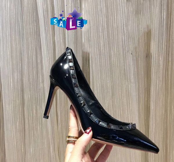 luxury patent leather women pointed toe pumps rivet stiletto heels high heels wedding dress shoes 8.5cm, Black
luxury patent leather women pointed toe pumps rivet stiletto heels high heels wedding dress shoes 8.5cm, Black