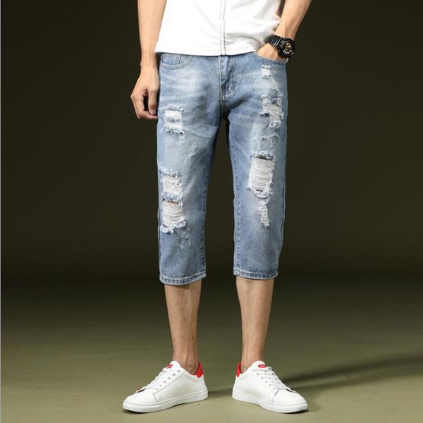 summer torn hole seven point jeans men's shorts scraped beggar's pants men's seven-point pants korean version of slim feet b6, Blue
summer torn hole seven point jeans men's shorts scraped beggar's pants men's seven-point pants korean version of slim feet b6, Blue