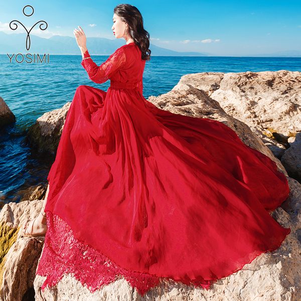 yosimi 2019 maxi red long women dress chiffon lace v-neck female party dresses fit and flare ankle-length bohemian vestidos, Black;gray
yosimi 2019 maxi red long women dress chiffon lace v-neck female party dresses fit and flare ankle-length bohemian vestidos, Black;gray