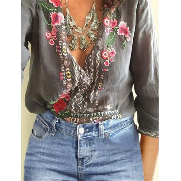 women v-neck blouse shirt long sleeves embroidery loose shirt ladies blouses and shirts casual plus size, White
women v-neck blouse shirt long sleeves embroidery loose shirt ladies blouses and shirts casual plus size, White