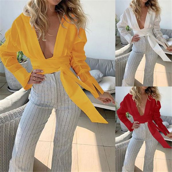new style womens designer tshirts fashion deep v-neck puff sleeve solid color ribbon womens clothing, White
new style womens designer tshirts fashion deep v-neck puff sleeve solid color ribbon womens clothing, White