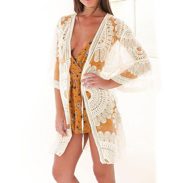women lace hollow out crochet floral mesh patchwork cardigan bikini cover up casual 3 4 sleeve open stitch white beige, White;black
women lace hollow out crochet floral mesh patchwork cardigan bikini cover up casual 3 4 sleeve open stitch white beige, White;black