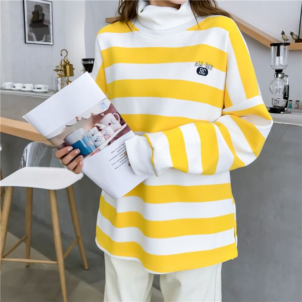 women's sweaters 2021 korean version of casual stripes yellow white high collar long-sleeved sweater harajuku loose quality fashion, White;black
women's sweaters 2021 korean version of casual stripes yellow white high collar long-sleeved sweater harajuku loose quality fashion, White;black