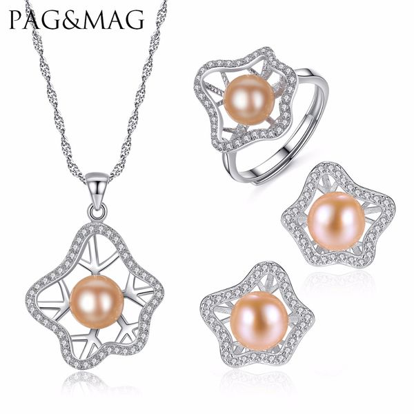 pag&mag romantique bohemia style set pink freshwater pearl necklace earrings and ring 925 sterling silver jewelry set for women, Black
pag&mag romantique bohemia style set pink freshwater pearl necklace earrings and ring 925 sterling silver jewelry set for women, Black
