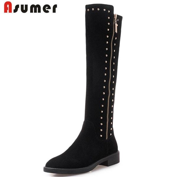 asumer 2018 fashion zip rivet cow suede leather boots thick med heel knee high boots for women round toe autumn female, Black
asumer 2018 fashion zip rivet cow suede leather boots thick med heel knee high boots for women round toe autumn female, Black