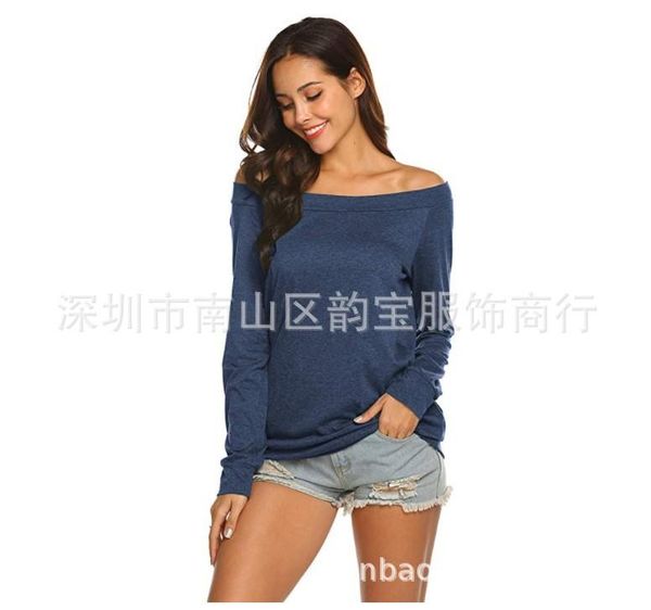 foreign trade autumn european and american women's long sleeve t-shirt with one-word collar and shoulder-exposed jacket leisure pure bl, White
foreign trade autumn european and american women's long sleeve t-shirt with one-word collar and shoulder-exposed jacket leisure pure bl, White