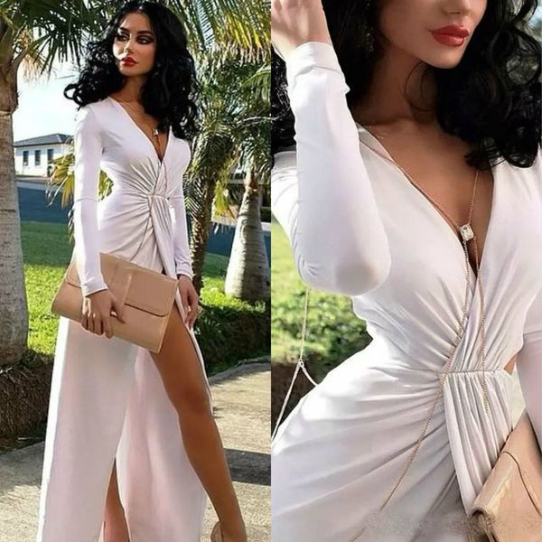 2019 spring prom dresses with v neck pleats long sleeve satin evening gowns side split elegant party dresses women formal wear, Black
2019 spring prom dresses with v neck pleats long sleeve satin evening gowns side split elegant party dresses women formal wear, Black