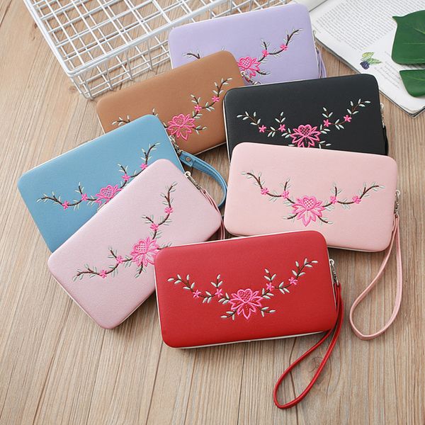 new women embroidered floral clutch wallets pu leather zipper purses phone bag pocket card holder coin pouches ladies handbag wristlets, Red;black
new women embroidered floral clutch wallets pu leather zipper purses phone bag pocket card holder coin pouches ladies handbag wristlets, Red;black