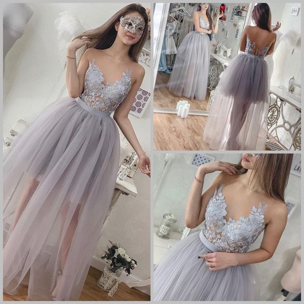 gray a line evening dresses with overskirts sheer neck lace applique prom gowns plus size formal party cooktail dress robes de soirée, Black;red
gray a line evening dresses with overskirts sheer neck lace applique prom gowns plus size formal party cooktail dress robes de soirée, Black;red