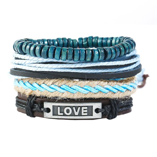 lake blue leather rope bracelet set for men women love charm bracelet ethnic bangles wood beaded punk jewelry 4pcs/set, Golden;silver
lake blue leather rope bracelet set for men women love charm bracelet ethnic bangles wood beaded punk jewelry 4pcs/set, Golden;silver