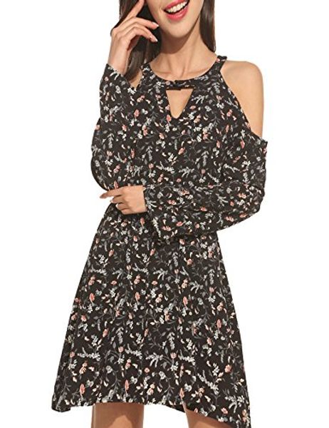 meaneor floral cold shoulder chiffon dress, women casual o-neck long sleeve elastic waist floral print dress, Black;gray
meaneor floral cold shoulder chiffon dress, women casual o-neck long sleeve elastic waist floral print dress, Black;gray