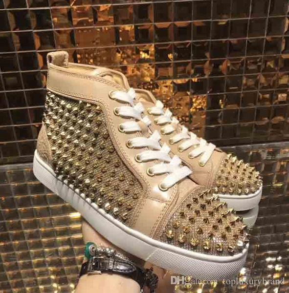 red bottom designer men shoes flat high cut beige and sliver spikes men's flat party wedding casual sneakers outdoor trainers, Black
red bottom designer men shoes flat high cut beige and sliver spikes men's flat party wedding casual sneakers outdoor trainers, Black