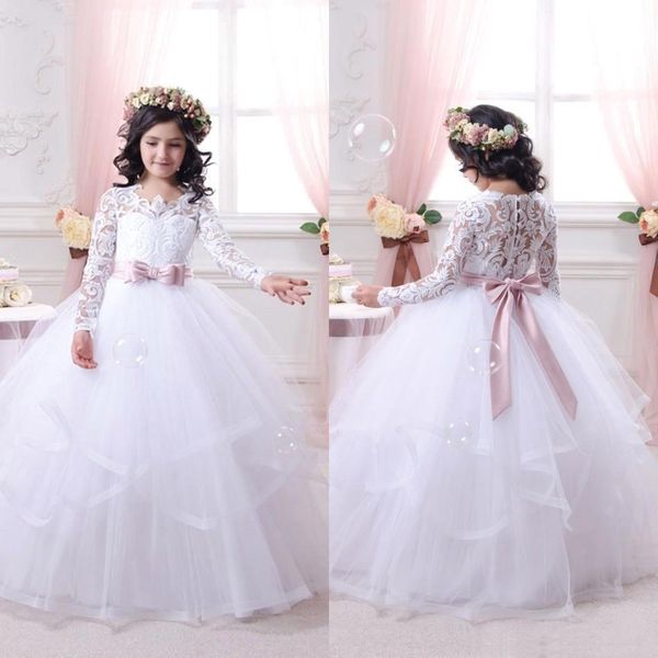 wholesale charming white long sleeve lace flower girls dresses jewel neck buttons back bow belt tiered skirt kids party gowns, White;blue
wholesale charming white long sleeve lace flower girls dresses jewel neck buttons back bow belt tiered skirt kids party gowns, White;blue