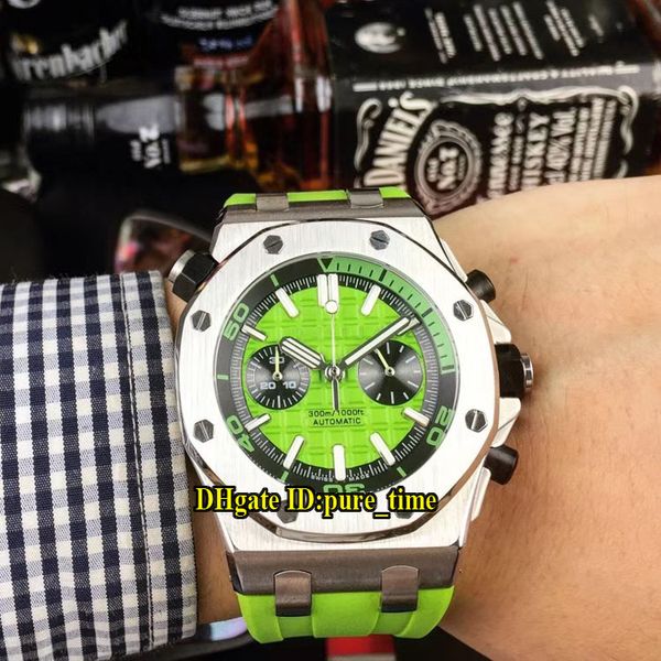 

new diver 26703st.oo.a051ca.01 miyota quartz chronograph green dial mens watch satch steel case green rubber strap new watches, Slivery;brown