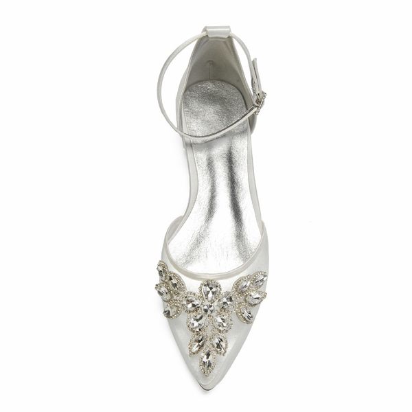 elegant lady satin mesh dress flats pointed toe ankle strap bridal wedding shoes with crystal applique party prom mother heels, Black