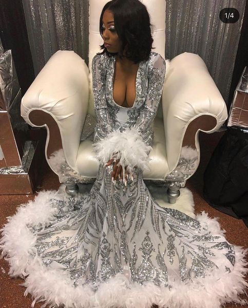 arabic silver sequins lace prom dresses deep v neck mermaid long sleeves party sequined feather see through formal evening gowns wear, Black
arabic silver sequins lace prom dresses deep v neck mermaid long sleeves party sequined feather see through formal evening gowns wear, Black