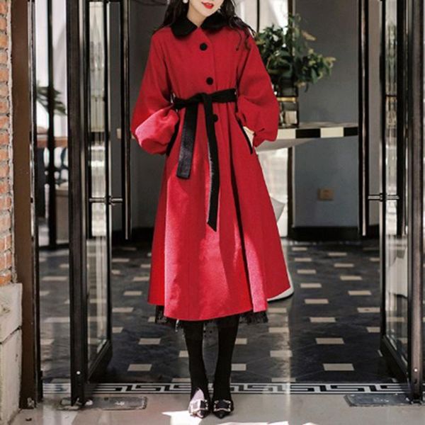 new ladies red retro overcoats loose korean style sweet vintage girls wool blends elegant long outwears autumn spring long coat, Black
new ladies red retro overcoats loose korean style sweet vintage girls wool blends elegant long outwears autumn spring long coat, Black