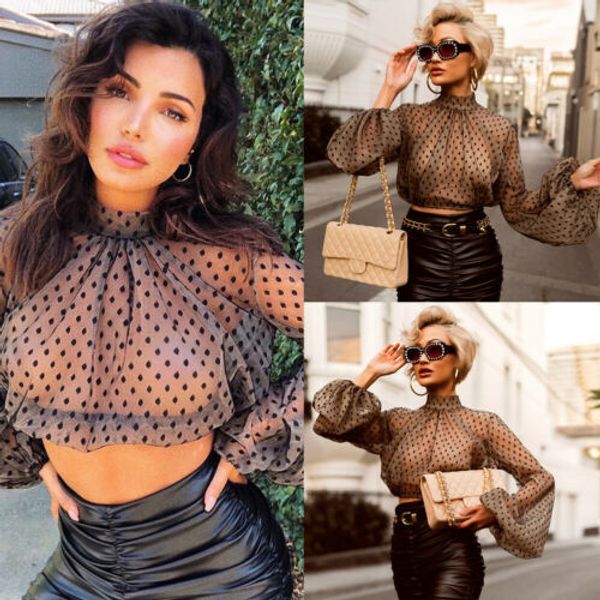 fashion women see through sheer mesh vintage cropped shirt transparent dot elegant high collar puff sleeve lady blouse, White
fashion women see through sheer mesh vintage cropped shirt transparent dot elegant high collar puff sleeve lady blouse, White