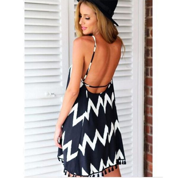women backless solid color skirt wavy stripes bikini beach large size chiffon sleeveless sling skirt, Black
women backless solid color skirt wavy stripes bikini beach large size chiffon sleeveless sling skirt, Black