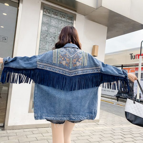 2 color new autumn outerwear tassel jacket jean female loose fashion long sleeve coat floral embroidery women denim jacket top, Black;brown
2 color new autumn outerwear tassel jacket jean female loose fashion long sleeve coat floral embroidery women denim jacket top, Black;brown
