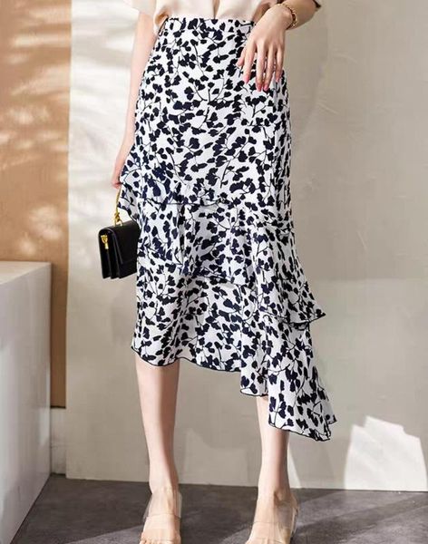 irregular ruffled 100% silk women skirt floral print slim wild lady midi skirt, Black
irregular ruffled 100% silk women skirt floral print slim wild lady midi skirt, Black