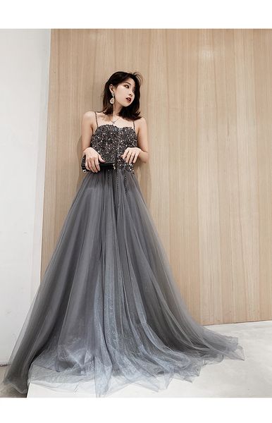eye catching sparkling crystal beads long prom dress gray evening dresses sweep train layers tulle cocktail party dresses, Black
eye catching sparkling crystal beads long prom dress gray evening dresses sweep train layers tulle cocktail party dresses, Black