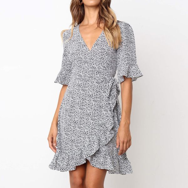 summer dress 2019 women polka dot boho ruffle short sleeve beach dress deep v neck mini party dresses sundress vestidos, Black;gray
summer dress 2019 women polka dot boho ruffle short sleeve beach dress deep v neck mini party dresses sundress vestidos, Black;gray