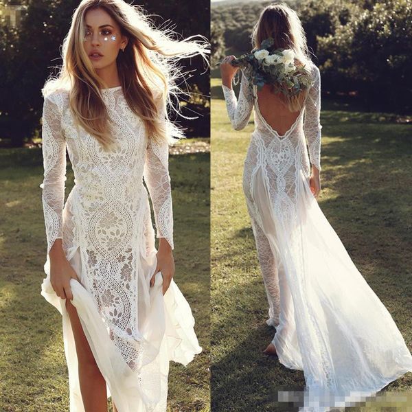 backless long sleeves lace wedding dresses jewel neck boho beach custom made plus size sweep train beach wedding bridal gown, White
backless long sleeves lace wedding dresses jewel neck boho beach custom made plus size sweep train beach wedding bridal gown, White